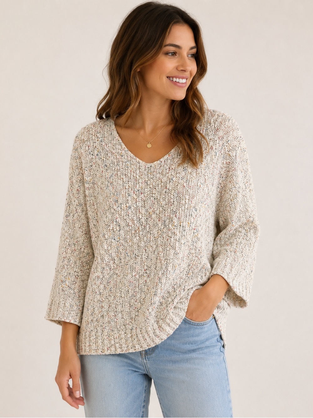 Vintage Worthington Cream Speckled Knit Sweater Size 42 / 18W